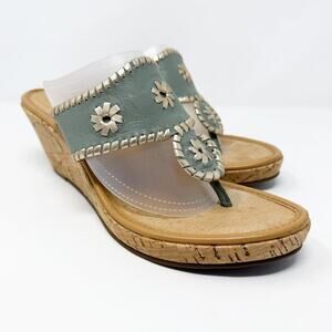 NWOB Jack Rogers Sage Green Leather Cork Wedge Sandals Women's 10 Thong Style